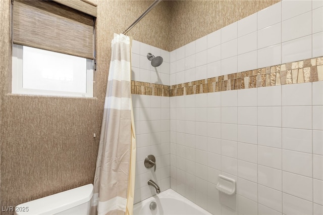 2116 Canvas Edge Dr, Henderson, NV 89044 - full bathroom featuring shower / bath combination with curtain and toilet