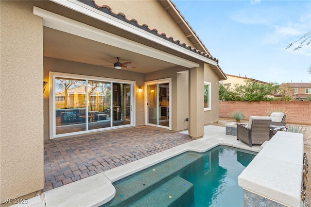 2116 Canvas Edge Dr, Henderson, NV 89044 - view of pool featuring a ceiling fan, a patio area, and fence