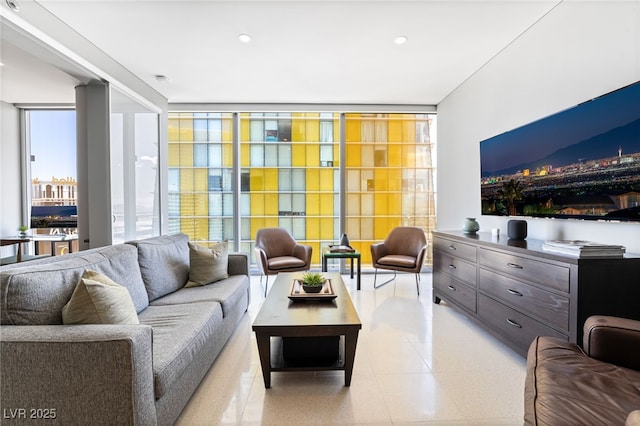 3726 Las Vegas Blvd Unit 2410, Las Vegas, NV 89158 - living room featuring floor to ceiling windows and recessed lighting