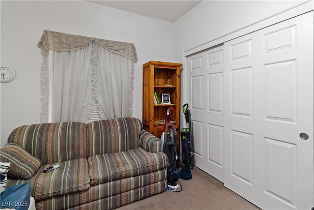 sitting room with carpet floors