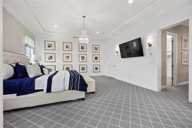 4220 San Alivia Ct, Las Vegas, NV 89141 - carpeted bedroom with baseboards, crown molding, and recessed lighting