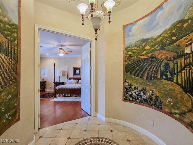 5445 Pendini Point Ct, Las Vegas, NV 89141 - hall featuring tile patterned floors, a chandelier, and baseboards
