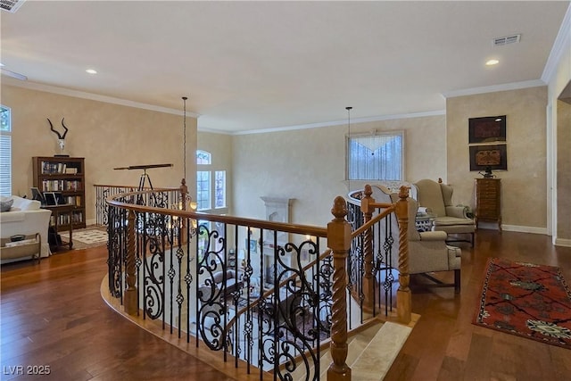 5445 Pendini Point Ct, Las Vegas, NV 89141 - hall featuring an upstairs landing, wood finished floors, recessed lighting, and baseboards