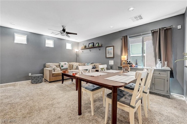 9065 Adorable Ave, Las Vegas, NV 89149 - dining room featuring a ceiling fan, light colored carpet, and recessed lighting