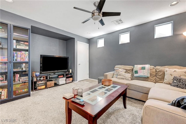 9065 Adorable Ave, Las Vegas, NV 89149 - carpeted living room with a ceiling fan and recessed lighting