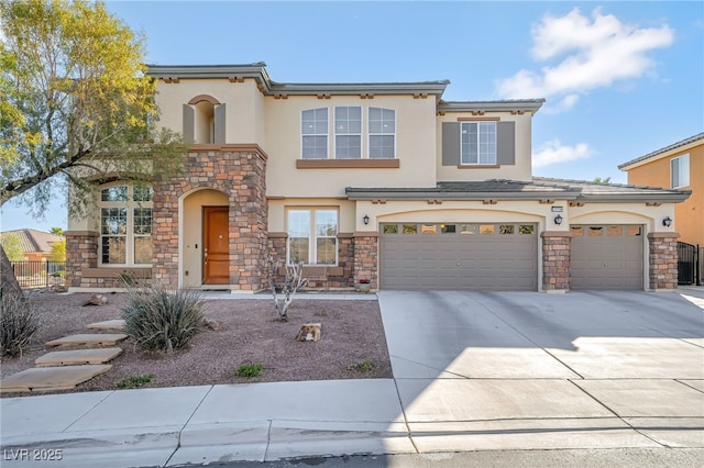 7778 Villa Montara St, Las Vegas, NV 89123 - view of front of property with stone siding, stucco siding, and concrete driveway
