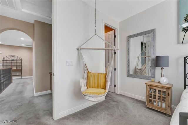 7778 Villa Montara St, Las Vegas, NV 89123 - sitting room featuring arched walkways, carpet flooring, baseboards, and recessed lighting
