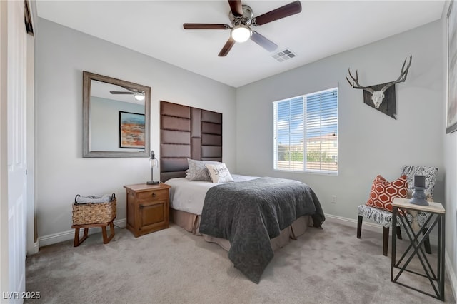 7778 Villa Montara St, Las Vegas, NV 89123 - bedroom featuring baseboards, light carpet, and a ceiling fan