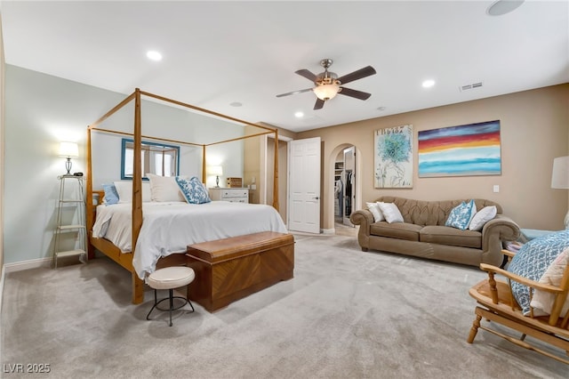 7778 Villa Montara St, Las Vegas, NV 89123 - bedroom featuring arched walkways, carpet floors, a walk in closet, baseboards, and recessed lighting
