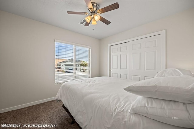 942 Shadow Hawk Rdg, Mesquite, NV 89027 - bedroom with baseboards, carpet flooring, a closet, and ceiling fan