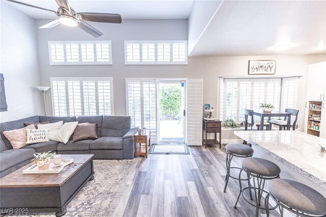 53 Grossinger Ct, Henderson, NV 89074 - living area with wood finished floors and a ceiling fan