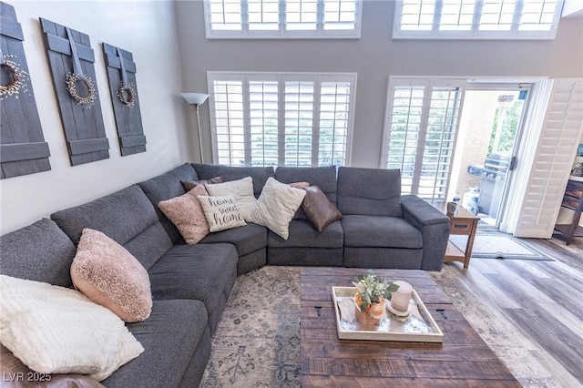 53 Grossinger Ct, Henderson, NV 89074 - living area featuring wood finished floors and a towering ceiling