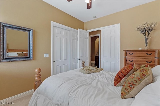 7719 Villa Montara St, Las Vegas, NV 89123 - carpeted bedroom featuring baseboards, arched walkways, a closet, and ceiling fan
