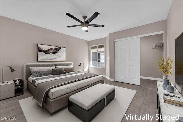 4324 W Lake Mead Blvd Unit 202, Las Vegas, NV 89108 - bedroom with wood finished floors, a ceiling fan, and a closet