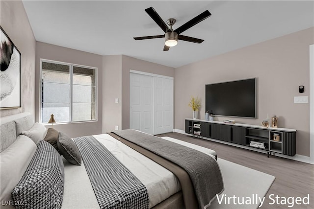 4324 W Lake Mead Blvd Unit 202, Las Vegas, NV 89108 - bedroom featuring wood finished floors, a closet, and ceiling fan