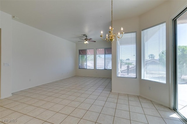 494 Dart Brook Pl, Henderson, NV 89012 - unfurnished room with a chandelier, light tile patterned floors, and a ceiling fan