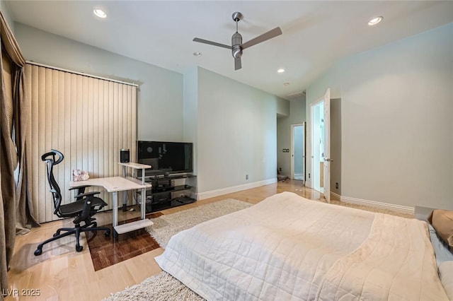 10310 Songsparrow Ct, Las Vegas, NV 89135 - bedroom featuring recessed lighting, a desk, baseboards, wood finished floors, and ceiling fan