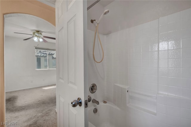 9165 Starling Wing Pl, Las Vegas, NV 89143 - full bathroom featuring ceiling fan, washtub / shower combination, and baseboards