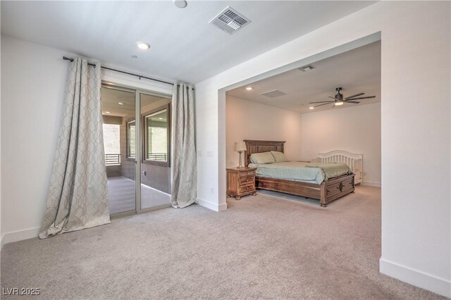201 Carmel Sky St, Las Vegas, NV 89138 - carpeted bedroom featuring access to exterior, recessed lighting, and a ceiling fan
