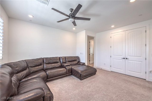 201 Carmel Sky St, Las Vegas, NV 89138 - carpeted living area with recessed lighting and a ceiling fan