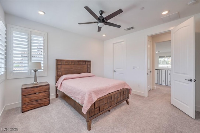 201 Carmel Sky St, Las Vegas, NV 89138 - bedroom featuring light carpet, recessed lighting, ceiling fan, and a closet