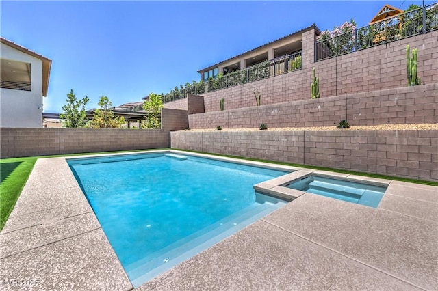 201 Carmel Sky St, Las Vegas, NV 89138 - view of swimming pool with a fenced backyard and an in-ground hot tub