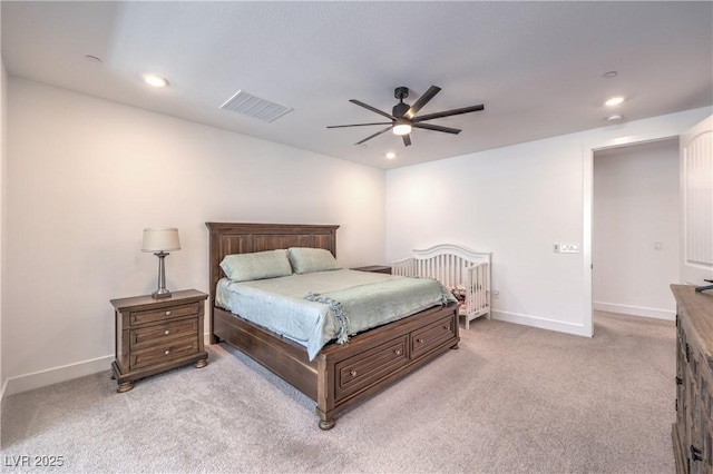 201 Carmel Sky St, Las Vegas, NV 89138 - bedroom featuring light colored carpet, recessed lighting, and ceiling fan