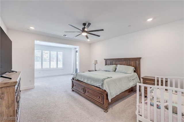 201 Carmel Sky St, Las Vegas, NV 89138 - bedroom with light carpet, recessed lighting, and ceiling fan