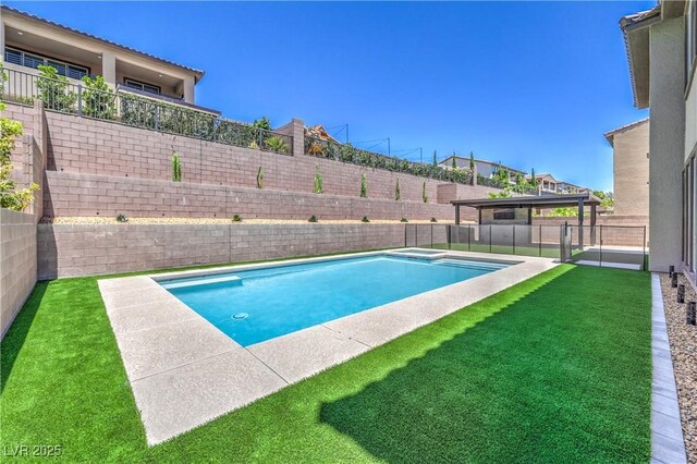 201 Carmel Sky St, Las Vegas, NV 89138 - view of swimming pool featuring a fenced backyard and a pool with connected hot tub