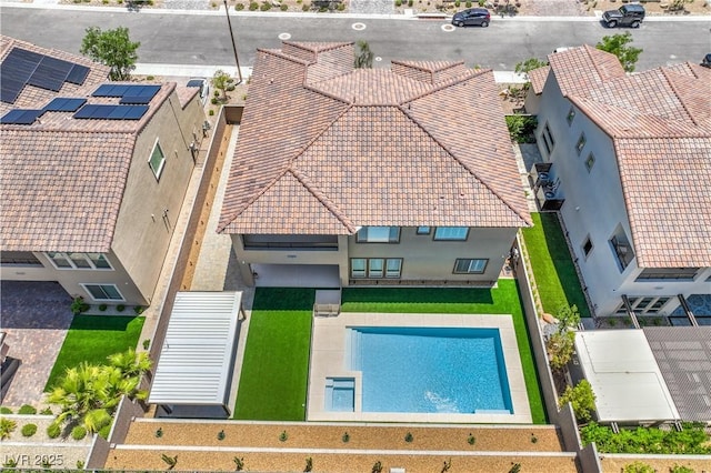 201 Carmel Sky St, Las Vegas, NV 89138 - aerial perspective of suburban area featuring a pool