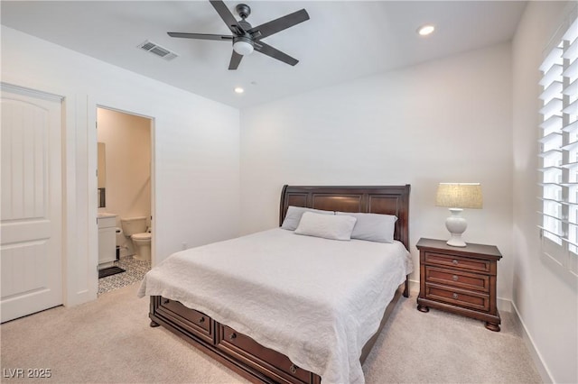 201 Carmel Sky St, Las Vegas, NV 89138 - bedroom with light carpet, multiple windows, recessed lighting, and connected bathroom
