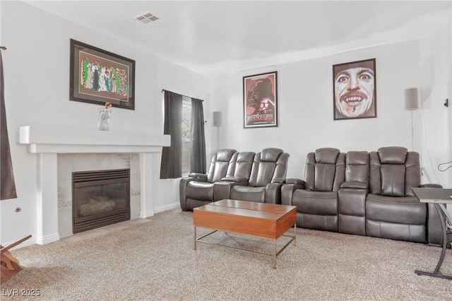 3632 Julia Waldene Ct, Las Vegas, NV 89129 - living area with carpet flooring, a tile fireplace, and baseboards
