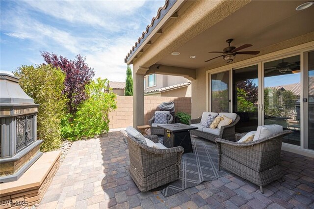 3698 Regatta Landing Dr, Las Vegas, NV 89141 - view of patio with ceiling fan, fence, and outdoor lounge area