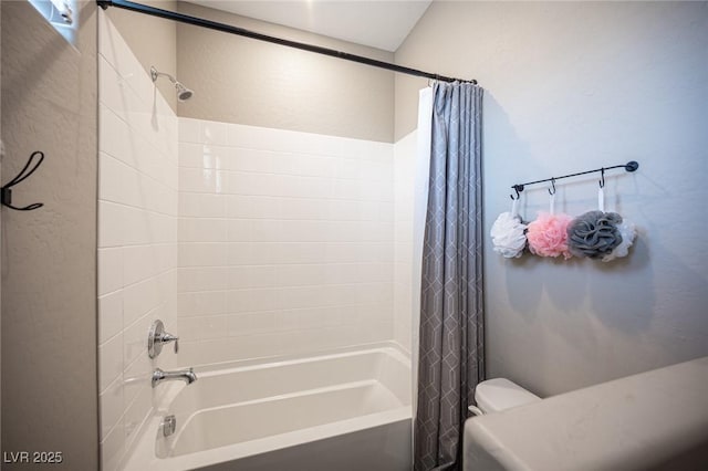 3698 Regatta Landing Dr, Las Vegas, NV 89141 - bathroom featuring shower / tub combo with curtain and toilet