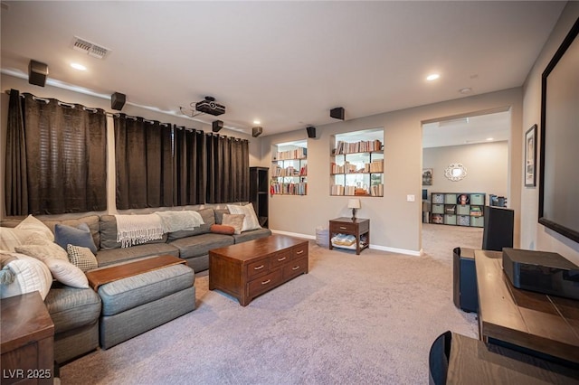 3698 Regatta Landing Dr, Las Vegas, NV 89141 - home theater room with light colored carpet, baseboards, and recessed lighting