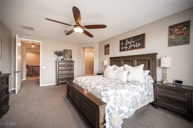 3698 Regatta Landing Dr, Las Vegas, NV 89141 - carpeted bedroom with baseboards, a ceiling fan, and ensuite bath