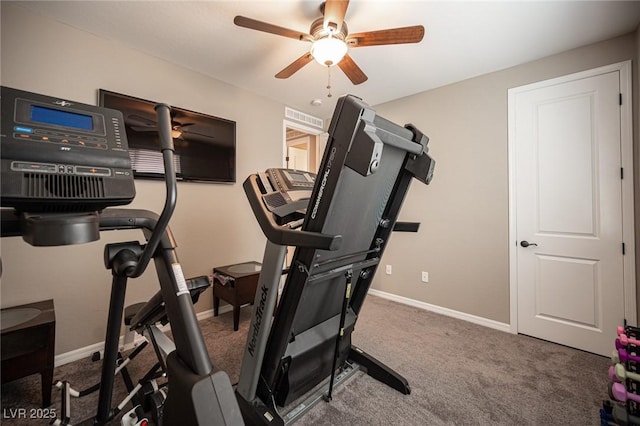 3698 Regatta Landing Dr, Las Vegas, NV 89141 - workout room featuring a ceiling fan, baseboards, and carpet