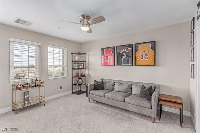 3165 Via Como Dr, Henderson, NV 89044 - living area featuring ceiling fan, carpet floors, and baseboards