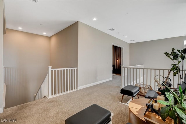 11280 Granite Ridge Dr Unit 1035, Las Vegas, NV 89135 - living area with an upstairs landing, carpet, baseboards, and recessed lighting