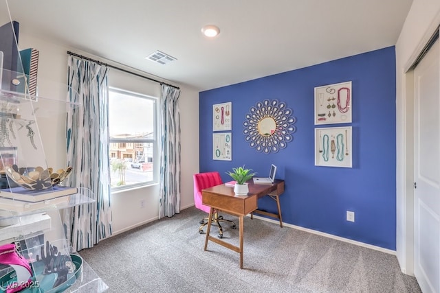 office space with carpet flooring and baseboards