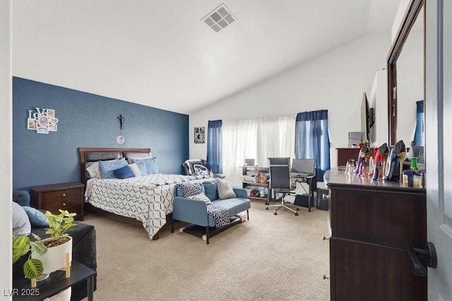 3389 Commendation Dr, Las Vegas, NV 89117 - carpeted bedroom featuring vaulted ceiling and a desk