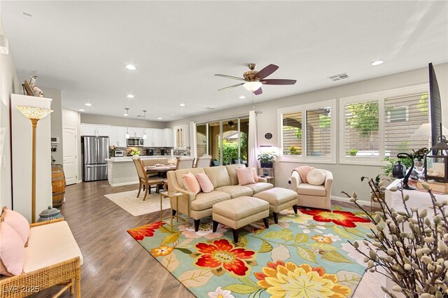 419 Vigo Port St, Las Vegas, NV 89138 - living room with ceiling fan, wood finished floors, and recessed lighting