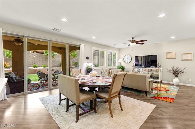 419 Vigo Port St, Las Vegas, NV 89138 - dining room with ceiling fan, recessed lighting, wood finished floors, and baseboards