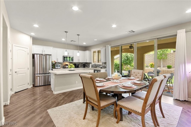 419 Vigo Port St, Las Vegas, NV 89138 - dining room featuring recessed lighting, ceiling fan, and wood finished floors