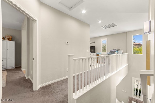 419 Vigo Port St, Las Vegas, NV 89138 - corridor with an upstairs landing, carpet, baseboards, attic access, and recessed lighting