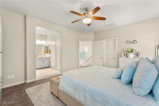 419 Vigo Port St, Las Vegas, NV 89138 - bedroom with carpet, baseboards, ensuite bath, and ceiling fan