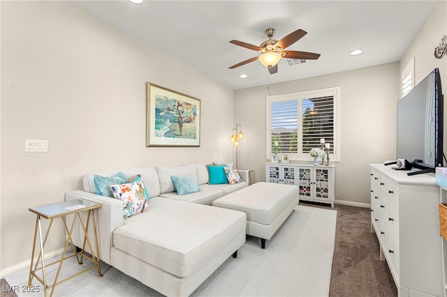 419 Vigo Port St, Las Vegas, NV 89138 - living room with a ceiling fan, baseboards, carpet floors, and recessed lighting