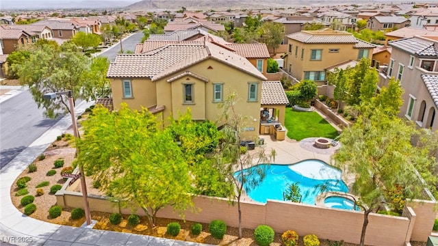 419 Vigo Port St, Las Vegas, NV 89138 - aerial perspective of suburban area featuring a pool and a mountain backdrop