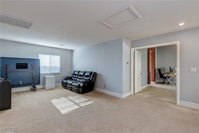 9780 Ziegler Ave, Las Vegas, NV 89148 - living area featuring a desk, carpet flooring, baseboards, and attic access