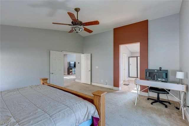 9780 Ziegler Ave, Las Vegas, NV 89148 - bedroom featuring vaulted ceiling, light carpet, baseboards, a desk, and ceiling fan